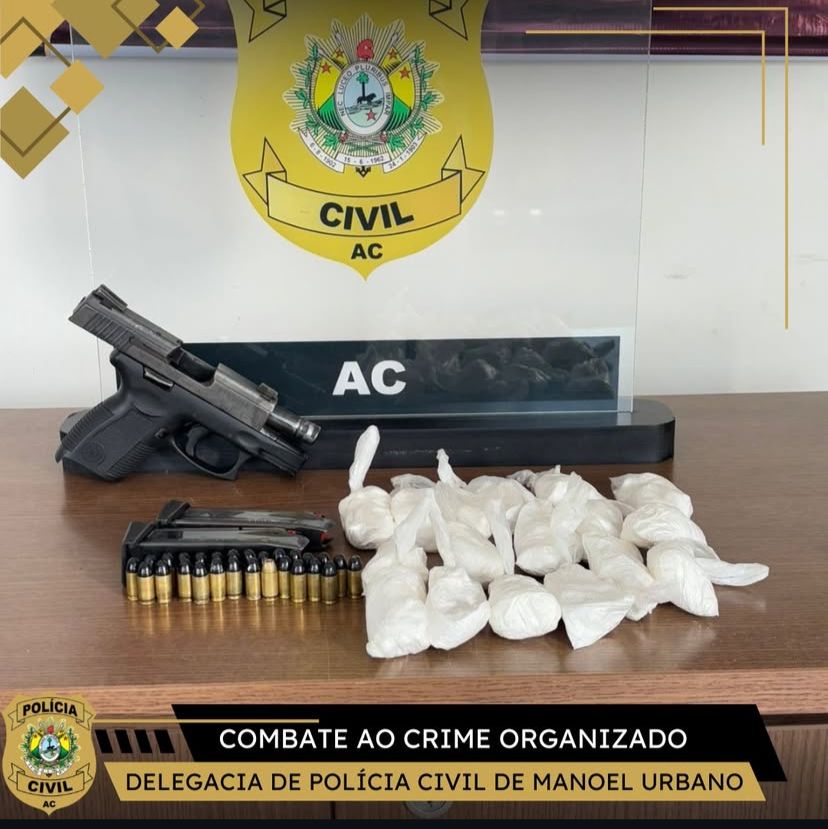 Em Manuel Urbano, Polícia Civil apreende arma, munições e cocaína que seriam enviados a Santa Rosa do Purus